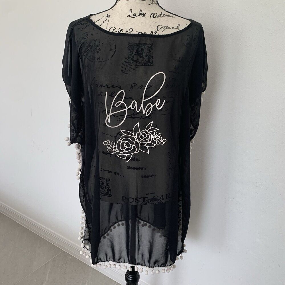 Babe Sheer Long Tunic Blouse  Top Medium Casual Weekend Throwover